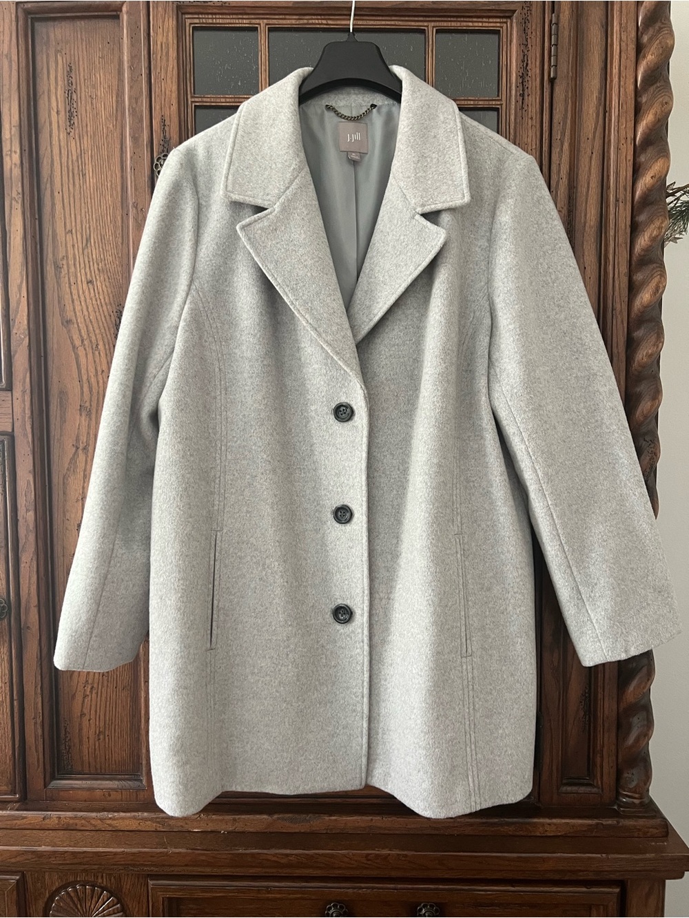 J. Jill Light Gray Single-Breasted Pea Coat